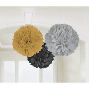 Pompons Dourado, Preto e Prateado