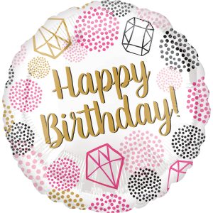 Balão Foil “Happy Birthday” Diamantes