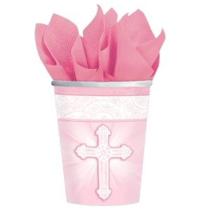 Copos de Papel Cruz Rosa Bébé
