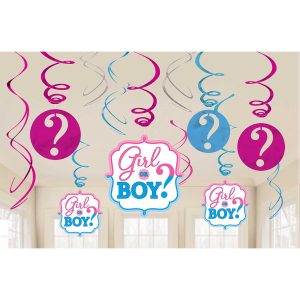 Decorações de Teto Swirl Baby Shower – Girl or Boy?