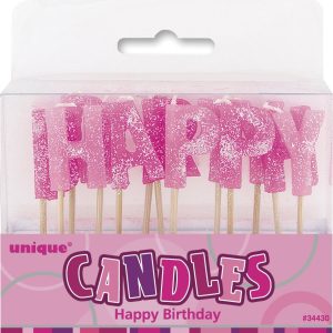 Velas Happy Birthday Glitter Rosa