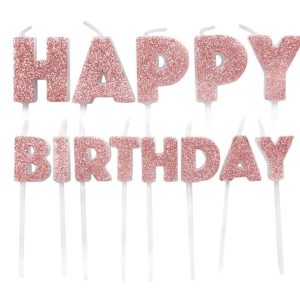 Velas Rose Gold Happy Birthday