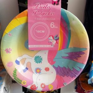 Pratos de Papel Unicornio 18cm c/6