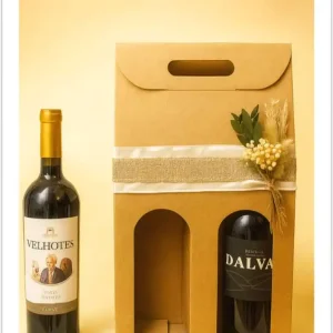 Conjunto 2 Garrafas Vinho Velhotes & Dalva com Caixa Kraft Decorada