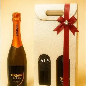 Conjunto Espumante Cinzano & Vinho Dalva em Caixa Pérola Decorada