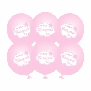 Balões Latex O Meu Batizado Rosa 12″ c/6