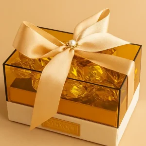 Caixa Artesanal Vidro Dourado com Bombons 245gr