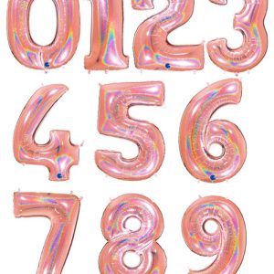 Balão Grande Numérico Rose Gold Glitter Holográfico 102Cm