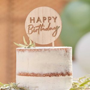 Topo de Bolo de Madeira Happy Birthday